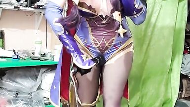 Mona genshin impact kigurumi masturbating her dick feet fetish - 10 image