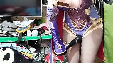 Mona genshin impact kigurumi masturbating her dick feet fetish - 12 image