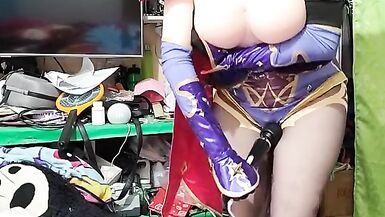 Mona genshin impact kigurumi masturbating her dick feet fetish - 13 image