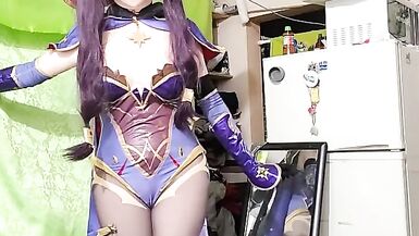 Mona genshin impact kigurumi masturbating her dick feet fetish - 2 image