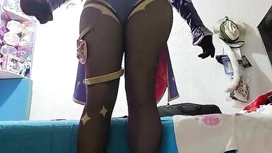 Mona genshin impact kigurumi masturbating her dick feet fetish - 3 image