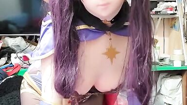 Mona genshin impact kigurumi masturbating her dick feet fetish - 8 image