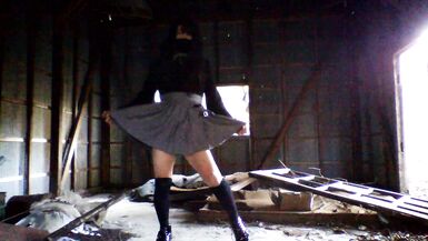 Beautiful transgender woman masturbates in an abandoned warehouse