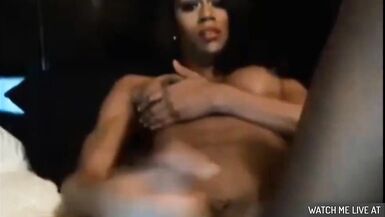 Black TS babe masturbate her big cock - 12 image
