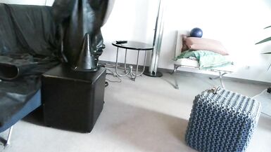 latex masked perv bessy enjoys sitting on giant dildoplug - 11 image