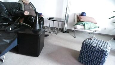 latex masked perv bessy enjoys sitting on giant dildoplug - 15 image