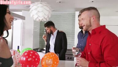 Divine busty TS MILF barebacked by lover be4 bathroom BJ - 5 image