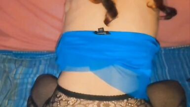 Blue sequin dress stretching my hole and riding to a intense orgasm