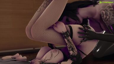 Goth slut getting futa cock in her pussy. Futa x female 3d animation - 1 image