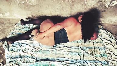 Fat transvestite in satanic ritual offers her ass to satan, putting a bottle in - 6 image