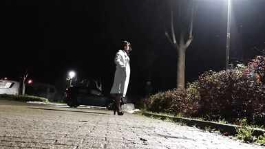 Wish granter: milk enema with latex and nylons in public - 6 image