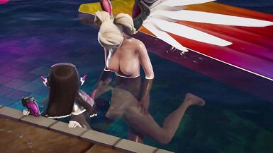 Dva is fucked by the futa mercy at the pool party with her oily body well soaked by the pool water - 6 image