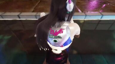 Dva is fucked by the futa mercy at the pool party with her oily body well soaked by the pool water - 7 image