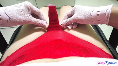 SisK lingerie collection EP5: Fapping with red panties and cum in condom - 1 image