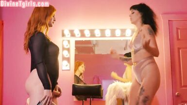 Redhead shemale fucks female in pussy in doggystyle - 2 image