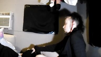 FtM Goth Thong Strip, Rubbing, Dildo fucking Man Pussy