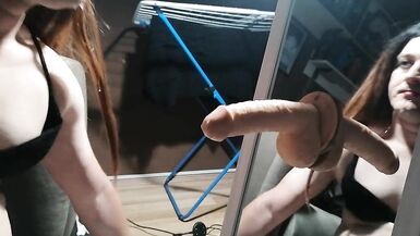 Crossdresser Nikki Sucking dildo in the mirror - 5 image