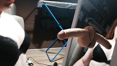 Crossdresser Nikki Sucking dildo in the mirror - 8 image