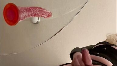 TvMandySpencer, fucks her dildo on a glass table. Curvy slut. - 3 image