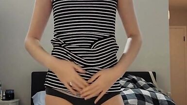 gorgeous trans girl in dress strips and fucks her tight ass - 2 image