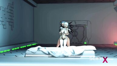 Cyber angel dickgirl fucks a sexy blonde in the space station - 12 image