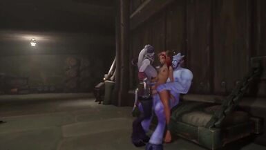 Redhead Elf has BSDM Threesome sex in a dungeon : Warcraft Parody