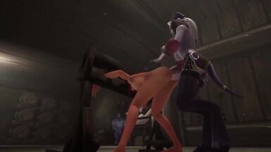 Redhead Elf has BSDM Threesome sex in a dungeon : Warcraft Parody - 4 image