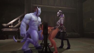 Redhead Elf has BSDM Threesome sex in a dungeon : Warcraft Parody - 6 image