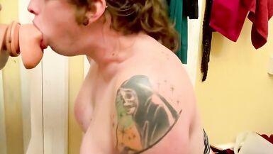 Tgirl blowjob Sucking, deep throating, and stretching my throat out until I puke with my huge dildo - 15 image