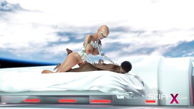 Female sex android plays with a hot afro in the space station - 6 image