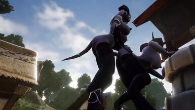 Draenei Futanari Copulates Draenei Beauty on the Wishing Well : Warcraft Porn Parody - 1 image