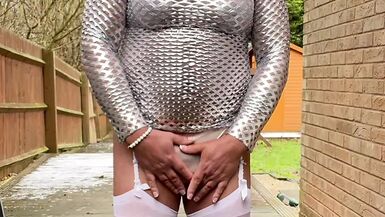 Dilettante crossdresser Kellycd2022 hot mother i'd like to fuck masturbation masturbate outdoor in nylons heels large ejaculation pvc suit - 1 image