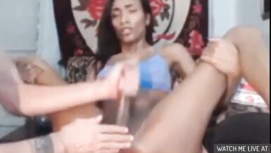 Afro sheboy acquires a cook jerking from her boyfriend and cums hard - 14 image