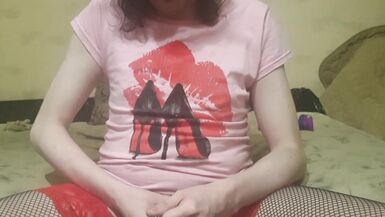 Crossdresser stretching a peehole Urethral Sounding