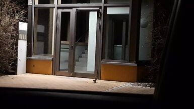 Sextoy and gag in public on the doorstep - 1 image