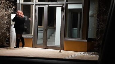 Sextoy and gag in public on the doorstep - 11 image