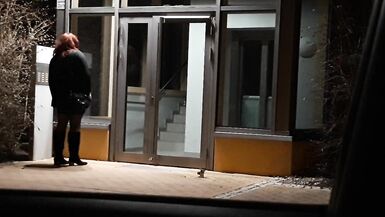 Sextoy and gag in public on the doorstep - 7 image