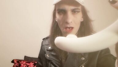 Lewd Trans Angel Happily Rides Toy - 2 image