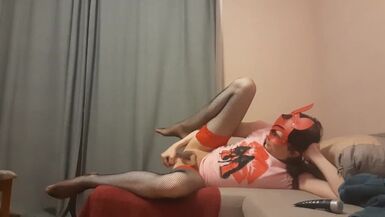 Sissy in mask underware fuck anal with sextoy - 1 image