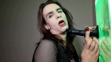 Trans Cutie Sucks and Bonks LARGE Toy In Advance Of Drinking Own Cum - 9 image