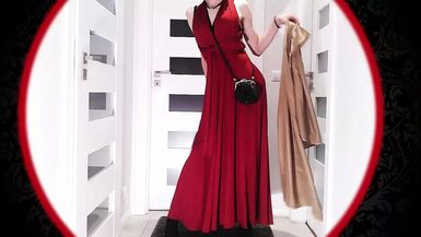 Seductive Lady in Red Satin Suit - 1 image