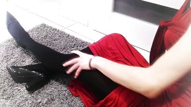 Seductive Lady in Red Satin Suit - 11 image