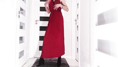 Seductive Lady in Red Satin Suit - 14 image