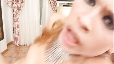 Tiny titted German tranny receives cum all over her slender body - 11 image