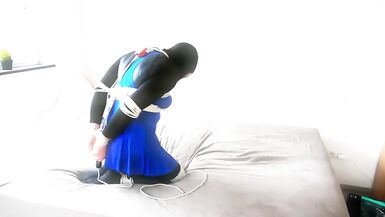 Selfbondage timelock shiny skirted leotard - 5 image