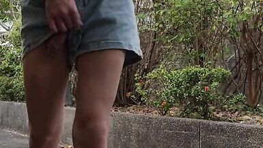Transsexual Tingxuan masturbating in park, sexy panties and nice-looking legs - 5 image
