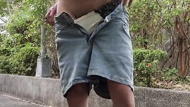 Transsexual Tingxuan masturbating in park, sexy panties and nice-looking legs - 8 image