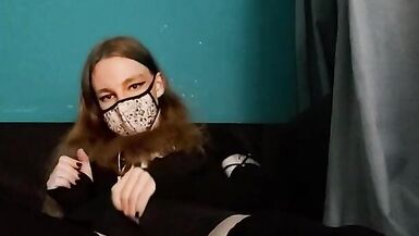 Cute trans cutie jerks off and shakes during the time that cumming