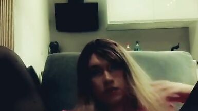 Sissy floozy banging her anal opening with large sex tool - 8 image