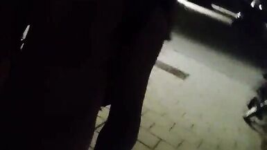 exposed breasty transsexual walking on street - 8 image